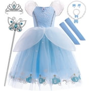 Princess Cinderella Costume for Girls Cinderella Party Cosplay Dress UP with Accessories 3-10Years
